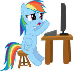 Size: 6400x6243 | Tagged: safe, artist:yoo2001818, rainbow dash, pegasus, pony, g4, absurd resolution, computer, crying, female, mare, simple background, solo, transparent background