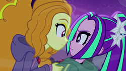 Size: 1280x720 | Tagged: safe, edit, adagio dazzle, aria blaze, equestria girls, g4, my little pony equestria girls: rainbow rocks, blushing, female, lesbian, ship:adaria, shipping