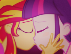 Size: 923x705 | Tagged: safe, sunset shimmer, twilight sparkle, equestria girls, g4, fake, female, kissing, lesbian, ship:sunsetsparkle, shipping