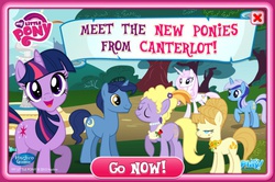 Size: 838x556 | Tagged: safe, gameloft, aunt orange, fleur-de-lis, lyrica lilac, minuette, night light, twilight sparkle, g4