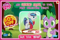 Size: 838x556 | Tagged: safe, gameloft, shining armor, spike, g4