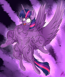 Size: 1024x1200 | Tagged: safe, artist:baronbulge, twilight sparkle, alicorn, pony, g4, female, glowing eyes, mare, solo, super saiyan princess, twilight muscle, twilight sparkle (alicorn), vein