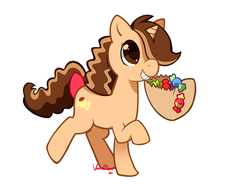 Size: 1200x900 | Tagged: safe, artist:narukitty11, oc, oc only, oc:pecan praline, pony, unicorn, candy, female, mare, paper bag, pecan, solo