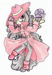 Size: 744x1074 | Tagged: safe, artist:oriwhitedeer, pony, carmen sandiego, electro orb, ponified, solo, traditional art