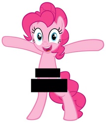 Size: 600x698 | Tagged: safe, doomie, pinkie pie, pony, a canterlot wedding, g4, bipedal, censored, female, implied crotchboobs, simple background, solo, unnecessary censorship, white background