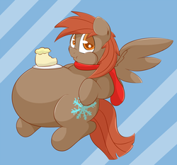 Size: 2500x2329 | Tagged: safe, artist:graphenescloset, oc, oc only, oc:winterlight, pegasus, pony, cake, chubby, clothes, fat, food, high res, male, scarf, solo, stallion, stuffed