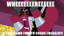 Size: 490x276 | Tagged: safe, screencap, lord tirek, g4, crossover, edgy, image macro, male, meme, scorpan's necklace, shadow the hedgehog, shadow the hedgehog (game), solo, sonic the hedgehog (series), that damn fourth chaos emerald, tirek where is your meme?!