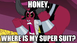 Size: 490x275 | Tagged: safe, lord tirek, g4, frozone, image macro, lucius best, male, meme, scorpan's necklace, solo, the incredibles, tirek where is your meme?!, where is my super suit?