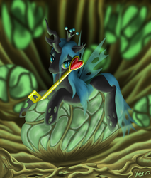 Size: 1700x2000 | Tagged: safe, artist:the1xeno1, queen chrysalis, changeling, changeling queen, g4, crown, female, jewelry, key, regalia, solo