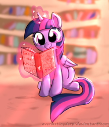 Size: 2204x2550 | Tagged: safe, artist:everlastingderp, twilight sparkle, alicorn, pony, g4, book, bookshelf, cute, female, golden oaks library, high res, mare, solo, twilight sparkle (alicorn)