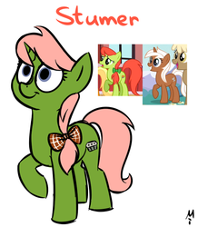 Size: 645x739 | Tagged: safe, artist:milchik, peachy sweet, silver spanner, earth pony, pony, unicorn, g4, apple family member, female, fusion, fusion:peachy sweet, fusion:silver spanner, mare, no catchlights, simple background, smiling, white background