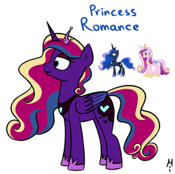 Size: 1107x1097 | Tagged: safe, artist:milchik, princess cadance, princess luna, oc, oc:princess romance, alicorn, pony, g4, alicorn oc, fusion