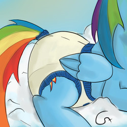 Size: 512x512 | Tagged: safe, artist:rustytroll, rainbow dash, g4, cloud, diaper, female, non-baby in diaper, poofy diaper, solo