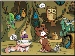 Size: 630x471 | Tagged: safe, idw, official comic, gummy, opalescence, owlowiscious, tank, winona, g4, spoiler:comic, spoiler:comic23, pets