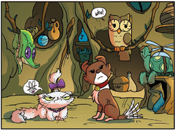 Size: 630x471 | Tagged: safe, idw, official comic, gummy, opalescence, owlowiscious, tank, winona, friendship is magic #23, g4, spoiler:comic, pets