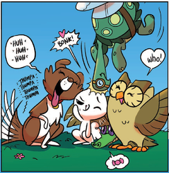 Size: 617x632 | Tagged: safe, idw, official comic, angel bunny, gummy, owlowiscious, tank, winona, g4, spoiler:comic, spoiler:comic23