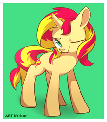 Size: 786x900 | Tagged: dead source, safe, artist:sion, sunset shimmer, pony, unicorn, g4, female, simple background, solo, wink