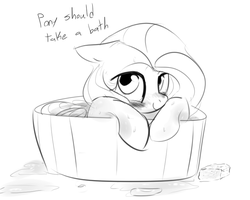 Size: 741x593 | Tagged: safe, artist:dotkwa, fluttershy, g4, bath, female, grayscale, monochrome, solo