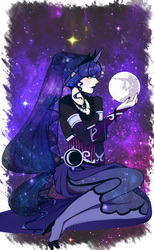 Size: 1596x2592 | Tagged: safe, artist:water-panda-chan, princess luna, human, g4, female, horn, horned humanization, humanized, mare in the moon, moon, solo, stars, tangible heavenly object