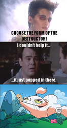 Size: 575x1091 | Tagged: safe, edit, idw, opalescence, cat, human, g4, spoiler:comic, spoiler:comic23, comments, dan aykroyd, ghostbusters, gozer, image macro, irl, irl human, macro, meme, peter venkman, photo, raymond stantz