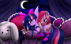 Size: 4200x2625 | Tagged: safe, artist:malifikyse, pinkie pie, twilight sparkle, alicorn, pony, g4, female, gothic, mare, pinkamena diane pie, twilight sparkle (alicorn)