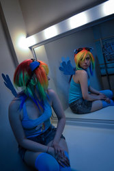 Size: 400x600 | Tagged: safe, artist:miahobsession, rainbow dash, human, g4, cosplay, irl, irl human, mirror, photo, reflection