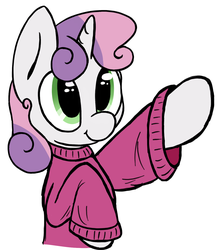 Size: 1280x1448 | Tagged: safe, artist:itsovercastyo, artist:xenithion, sweetie belle, g4, :t, clothes, cute, diasweetes, female, pointing, smiling, solo, sweater