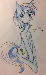 Size: 790x1280 | Tagged: safe, artist:divided-s, minuette, pony, unicorn, g4, blushing, female, solo, traditional art