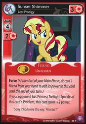 Size: 805x1158 | Tagged: artist needed, source needed, safe, sunset shimmer, pony, unicorn, g4, card, ccg, enterplay, fake, mlp trading card game