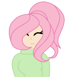 Size: 309x358 | Tagged: safe, artist:pricessofthenight, fluttershy, human, g4, clothes, eyes closed, female, humanized, ponytail, smiling, solo, sweatershy