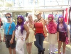 Size: 4320x3240 | Tagged: safe, applejack, fluttershy, pinkie pie, rainbow dash, rarity, twilight sparkle, human, g4, cosplay, fan expo canada, irl, irl human, mane six, photo