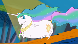 Size: 1400x806 | Tagged: safe, artist:php27, princess celestia, horse, g4, chubby, chubbylestia, classic, fat, female, looney tunes, parody, princess celestia is a horse, solo, what's opera doc