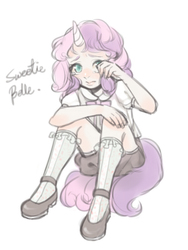 Size: 600x800 | Tagged: safe, artist:碳水怪獸, sweetie belle, human, g4, female, horn, horned humanization, humanized, pixiv, solo, tailed humanization