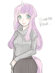Size: 600x800 | Tagged: safe, artist:碳水怪獸, sweetie belle, human, g4, clothes, female, horn, horned humanization, humanized, older, older sweetie belle, pixiv, solo, sweater, tailed humanization, turtleneck, turtleneck sweater