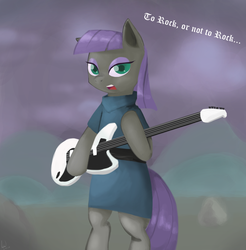 Size: 3252x3300 | Tagged: safe, artist:rixnane, maud pie, g4, female, guitar, high res, looking at you, pun, quote, solo, upright