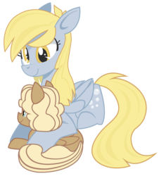 Size: 700x773 | Tagged: safe, artist:dbkit, derpy hooves, oc, oc:sandy shell, pegasus, pony, g4, duo, female, mare, mother and daughter, offspring, parent:derpy hooves, parent:hoops, parents:ditzyhoops, simple background, transparent background