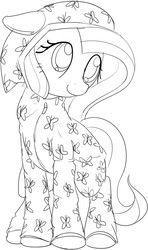 Size: 515x870 | Tagged: safe, artist:mcsadat, fluttershy, g4, black and white, clothes, female, floppy ears, grayscale, hat, looking away, monochrome, onesie, pajamas, simple background, solo, white background