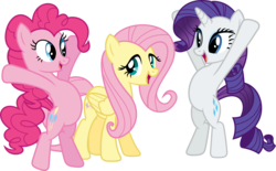 Size: 3569x2214 | Tagged: safe, artist:porygon2z, fluttershy, pinkie pie, rarity, pony, g4, putting your hoof down, bipedal, high res, simple background, transparent background, vector