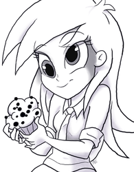 Size: 768x987 | Tagged: source needed, safe, artist:katrina hadley, derpy hooves, equestria girls, g4, my little pony equestria girls: rainbow rocks, monochrome, muffin