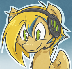 Size: 800x766 | Tagged: safe, artist:otkurzacz, oc, oc only, oc:vac, pegasus, pony, headset, portrait, smiling, solo