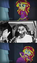 Size: 596x1024 | Tagged: safe, sunset shimmer, equestria girls, g4, my little pony equestria girls: rainbow rocks, clown, clownophobia, coulrophobia, exploitable meme, mcdonald's, meme, ronald mcdonald, sunset screamer, willard scott