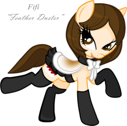Size: 744x737 | Tagged: safe, artist:pinkiepi3, artist:rosesx, earth pony, pony, beauty and the beast, bowtie, choker, clothes, disney, duster, female, french maid, looking at you, maid, mare, open mouth, ponified, pose, raised hoof, saddle, simple background, socks, solo, stockings, transparent background, vector