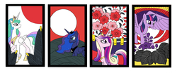 Size: 1000x414 | Tagged: safe, artist:orca, princess cadance, princess celestia, princess luna, twilight sparkle, alicorn, pony, g4, alicorn tetrarchy, card, female, hanafuda, mare, pixiv, twilight sparkle (alicorn)