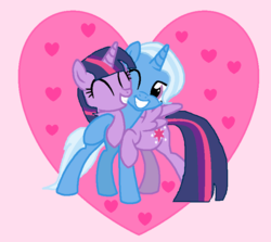 Size: 760x678 | Tagged: safe, artist:maryam-sheq, trixie, twilight sparkle, alicorn, pony, g4, base used, female, heart, hug, lesbian, mare, ship:twixie, shipping, twilight sparkle (alicorn)