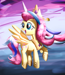 Size: 1196x1372 | Tagged: safe, artist:daedric-pony, fluttershy, g4, testing testing 1-2-3, fake horn, female, shylestia, solo