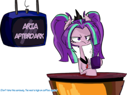 Size: 1024x768 | Tagged: safe, artist:jankrys00, aria blaze, earth pony, pony, luna-afterdark, g4, earth pony aria blaze, equestria girls ponified, female, jewelry, mare, mug, ponified, simple background, solo, space ghost coast to coast, steam, style emulation, tiara, transparent background