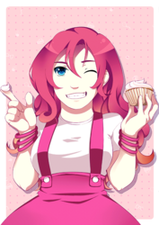 Size: 636x900 | Tagged: safe, artist:r0cket-cat, pinkie pie, human, g4, cupcake, female, frosting, humanized, solo