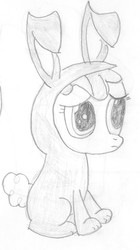 Size: 1064x1905 | Tagged: safe, artist:barryfrommars, apple bloom, bunny bloom, bunny costume, clothes, costume, monochrome, pencil drawing, sketch, traditional art