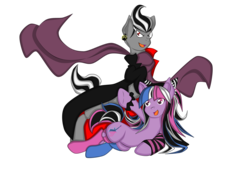 Size: 2460x1704 | Tagged: safe, pony, clothes, crossover, danganronpa, danganronpa 2, duo, earring, female, gundham tanaka, ibuki mioda, male, mare, multicolored hair, ponified, scarf, simple background, stallion, transparent background, tumblr, tumblr comic