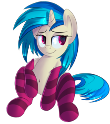 Size: 1073x1209 | Tagged: safe, artist:january3rd, dj pon-3, vinyl scratch, pony, g4, belly button, clothes, female, simple background, socks, solo, striped socks, transparent background